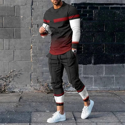 Set de treninguri pentru bărbați de primăvară 2023, tricou cu mânecă lungă cu imprimeu 3D pentru jogging, îmbrăcăminte de stradă, ocazional, în două piese, costum sport pentru bărbați, supradimensionat
