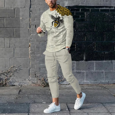 Set de treninguri pentru bărbați de primăvară 2023, tricou cu mânecă lungă cu imprimeu 3D pentru jogging, îmbrăcăminte de stradă, ocazional, în două piese, costum sport pentru bărbați, supradimensionat