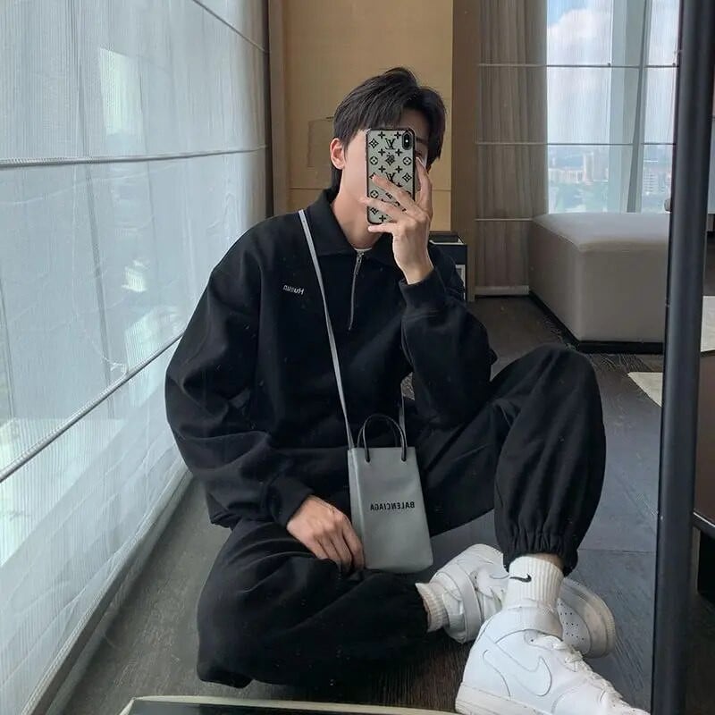 Sportsko odijelo za slobodno vrijeme za muškarce Jesen Zima 2022. Zgodni veliki baršunasti debeli kompleti Trendy korejski sweatshirt + hlače dvodijelni set