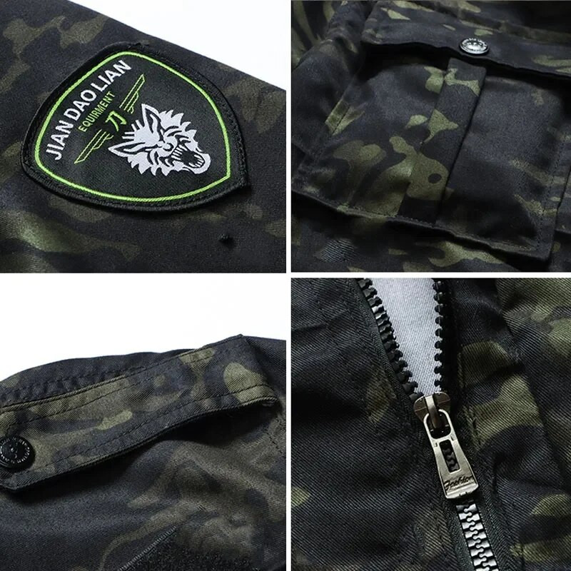 Vyriškas kamufliažinis karinės taktikos rinkinys, atsparus dėvėjimui, kelių kišenių, kvėpuojantis 2 dalių vyriški lauko sportiniai laipiojimo drabužiai