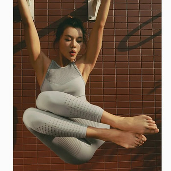 2PCS/Комплект безшевен фитнес дамски костюм за йога, високоеластичен тренировъчен спортен комплект, дишащ спортен костюм с висока талия, секси комплект за бягане във фитнес зала