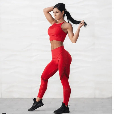 2 bucăți/set costum de yoga pentru femei, fără sudură, pentru antrenament cu elasticitate înaltă, set sport, respirabil, cu talie înaltă, costum de sport, sexy, pentru alergare.