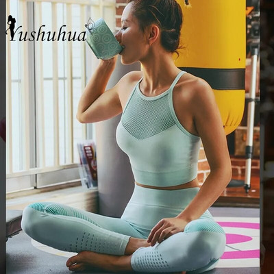 2 bucăți/set costum de yoga pentru femei, fără sudură, pentru antrenament cu elasticitate înaltă, set sport, respirabil, cu talie înaltă, costum de sport, sexy, pentru alergare.