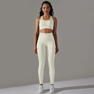 Set de gimnastica Femei Tinuta sport Push Up pentru femeie Costum de yoga fara cusaturi pentru fitness Haine de antrenament pentru femei Imbracaminte sport Bej Verde XS