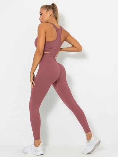 Set de yoga pentru femei fără sudură, pantaloni sport de fitness, costume de gimnastică, set de jambiere cu talie înaltă, antrenament, alergare, îmbrăcăminte pentru antrenament, seturi sportive