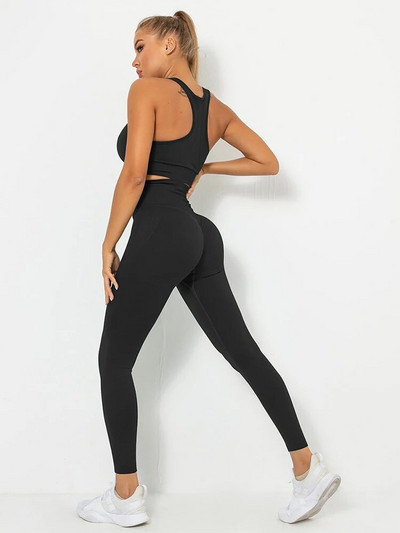 Set de yoga pentru femei fără sudură, pantaloni sport de fitness, costume de gimnastică, set de jambiere cu talie înaltă, antrenament, alergare, îmbrăcăminte pentru antrenament, seturi sportive