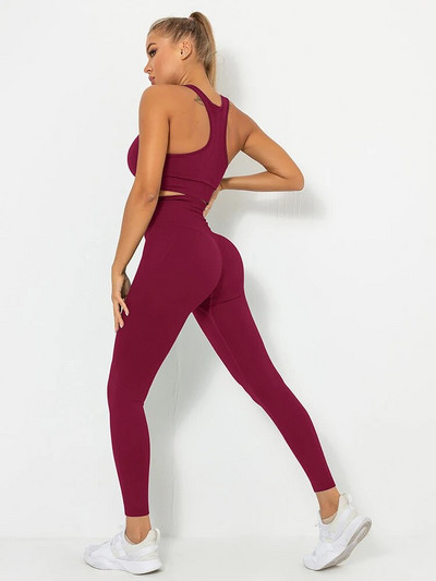 Set de yoga pentru femei fără sudură, pantaloni sport de fitness, costume de gimnastică, set de jambiere cu talie înaltă, antrenament, alergare, îmbrăcăminte pentru antrenament, seturi sportive