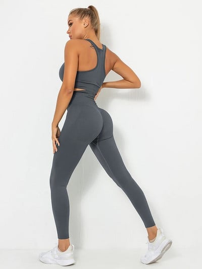 Set de yoga pentru femei fără sudură, pantaloni sport de fitness, costume de gimnastică, set de jambiere cu talie înaltă, antrenament, alergare, îmbrăcăminte pentru antrenament, seturi sportive