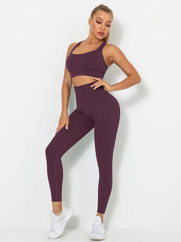 Set de yoga pentru femei fără sudură, pantaloni sport de fitness, costume de gimnastică, set de jambiere cu talie înaltă, antrenament, alergare, îmbrăcăminte pentru antrenament, seturi sportive