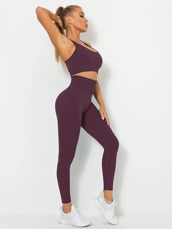 Set de yoga pentru femei fără sudură, pantaloni sport de fitness, costume de gimnastică, set de jambiere cu talie înaltă, antrenament, alergare, îmbrăcăminte pentru antrenament, seturi sportive