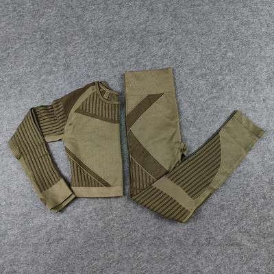 Női zökkenőmentes jóga szett tornatermi fitnesz leggings, kivágott ingek Sport öltöny Női hosszú ujjú tréningruha edzőtermi fitnesz szettek