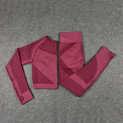 Női zökkenőmentes jóga szett tornatermi fitnesz leggings, kivágott ingek Sport öltöny Női hosszú ujjú tréningruha edzőtermi fitnesz szettek