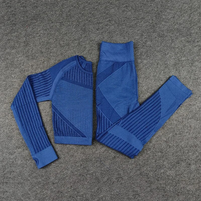 Női zökkenőmentes jóga szett tornatermi fitnesz leggings, kivágott ingek Sport öltöny Női hosszú ujjú tréningruha edzőtermi fitnesz szettek