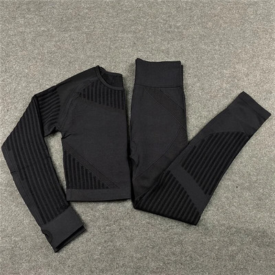 Női zökkenőmentes jóga szett tornatermi fitnesz leggings, kivágott ingek Sport öltöny Női hosszú ujjú tréningruha edzőtermi fitnesz szettek