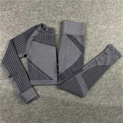 Női zökkenőmentes jóga szett tornatermi fitnesz leggings, kivágott ingek Sport öltöny Női hosszú ujjú tréningruha edzőtermi fitnesz szettek