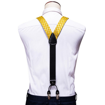 Златни карирани тиранти и папийонка за мъже Модни копринени Y-образни 6 щипки за панталони Парти Сватба Бизнес дизайнер Barry.Wang 2054