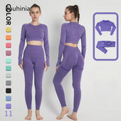 Bauhinia 2 buc. Set de yoga fără sudură pentru femei, cu talie înaltă elastică, costum sport pentru antrenament de gimnastică, jambiere cu mânecă lungă, îmbrăcăminte sport