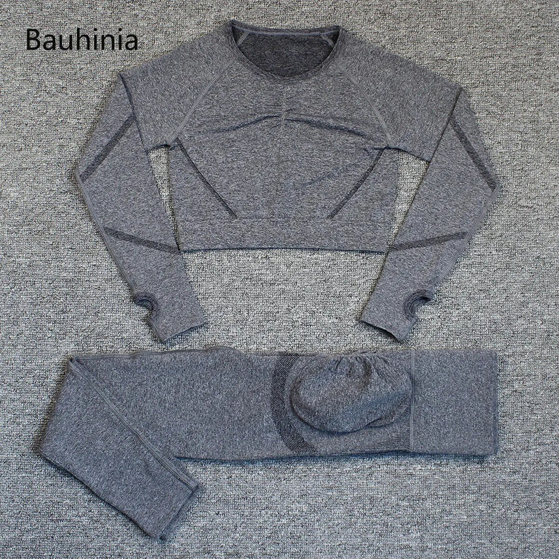 Bauhinia 2 buc. Set de yoga fără sudură pentru femei, cu talie înaltă elastică, costum sport pentru antrenament de gimnastică, jambiere cu mânecă lungă, îmbrăcăminte sport