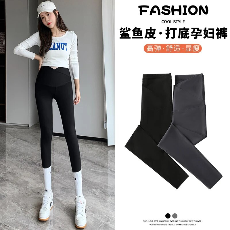 2023 m. pavasario Motinystės pilvo antblauzdžiai Kryžminiai žemu juosmeniu liesi nėščiųjų ryklio odos kelnės iki kulkšnies besitęsiančios nėščios moters jogos antblauzdžiai