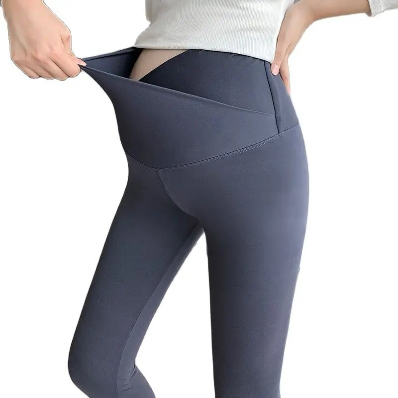 2023 m. pavasario Motinystės pilvo antblauzdžiai Kryžminiai žemu juosmeniu liesi nėščiųjų ryklio odos kelnės iki kulkšnies besitęsiančios nėščios moters jogos antblauzdžiai