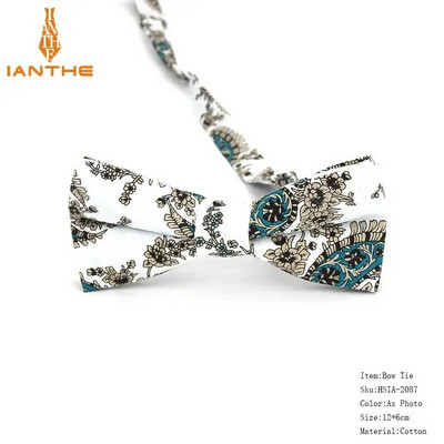 Vyriškas peteliškės lankstus peteliškės glotnus kaklaraištis, minkštas 100 % medvilnės drugelio dekoratyvinis raštas Paisley gėlėmis margintos kaklo kaklaraiščiai Cravata