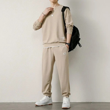 Вафлен костюм Мъжки есенен нов ежедневен спортен тънък суичър с дълги ръкави и панталон Комплект от две части Модерни красиви хип-хоп анцузи