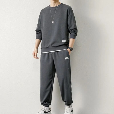 Costum Waffle Bărbați Toamnă Nou Sport Ocazional Hanorac și pantaloni subțiri cu mâneci lungi Set din două piese Trening la modă frumos Hip Hop