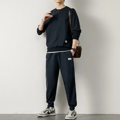 Costum Waffle Bărbați Toamnă Nou Sport Ocazional Hanorac și pantaloni subțiri cu mâneci lungi Set din două piese Trening la modă frumos Hip Hop