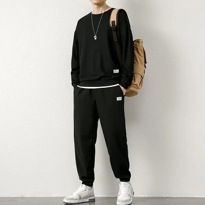 Costum Waffle Bărbați Toamnă Nou Sport Ocazional Hanorac și pantaloni subțiri cu mâneci lungi Set din două piese Trening la modă frumos Hip Hop