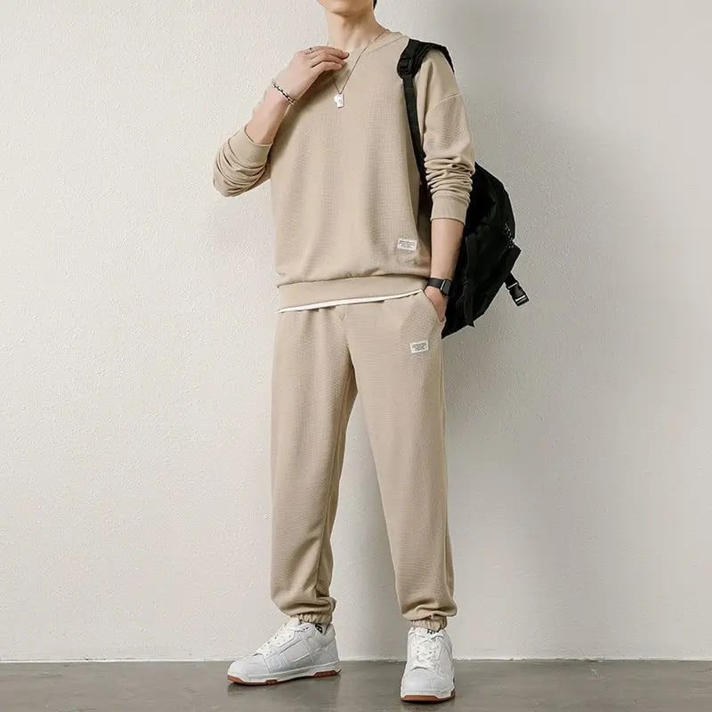 Waffle odijelo Muškarci Jesen Nova ležerna sportska tanka majica dugih rukava i hlače Dvodijelni komplet Trendy zgodne hip hop trenirke