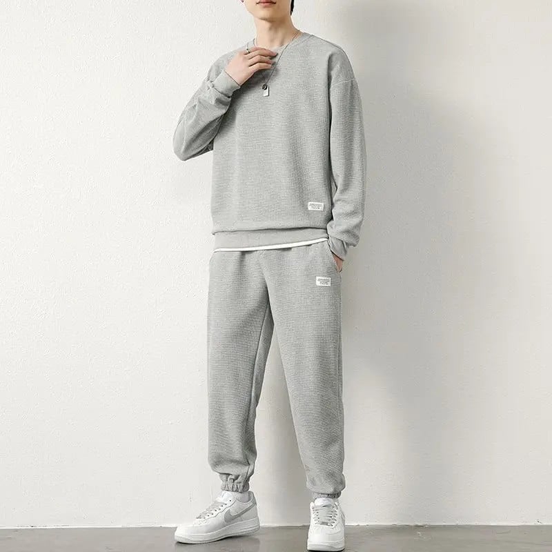 Waffle odijelo Muškarci Jesen Nova ležerna sportska tanka majica dugih rukava i hlače Dvodijelni komplet Trendy zgodne hip hop trenirke