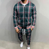Trening în carouri Nou Seturi pentru bărbați Jachetă pentru domn Îmbrăcăminte sportivă pentru bărbați Imprimare 3D Set 2 piese Costum sport Pantaloni de trening Chandals Haine pentru bărbați
