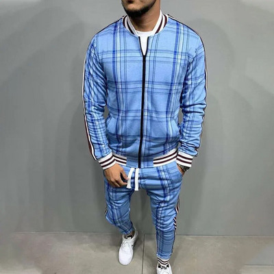 Trening în carouri Nou Seturi pentru bărbați Jachetă pentru domn Îmbrăcăminte sportivă pentru bărbați Imprimare 3D Set 2 piese Costum sport Pantaloni de trening Chandals Haine pentru bărbați