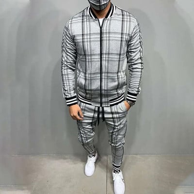 Trening în carouri Nou Seturi pentru bărbați Jachetă pentru domn Îmbrăcăminte sportivă pentru bărbați Imprimare 3D Set 2 piese Costum sport Pantaloni de trening Chandals Haine pentru bărbați