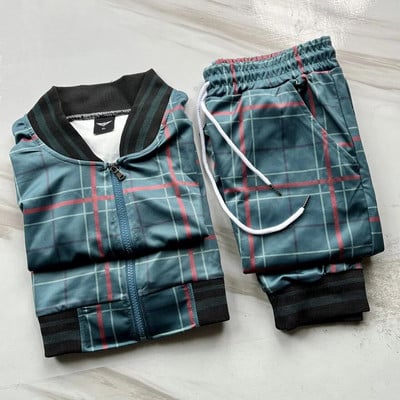 Trening în carouri Nou Seturi pentru bărbați Jachetă pentru domn Îmbrăcăminte sportivă pentru bărbați Imprimare 3D Set 2 piese Costum sport Pantaloni de trening Chandals Haine pentru bărbați