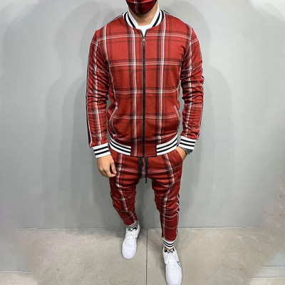 Trening în carouri Nou Seturi pentru bărbați Jachetă pentru domn Îmbrăcăminte sportivă pentru bărbați Imprimare 3D Set 2 piese Costum sport Pantaloni de trening Chandals Haine pentru bărbați