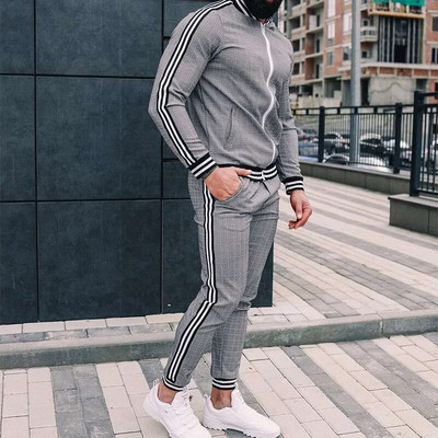 Trening în carouri Nou Seturi pentru bărbați Jachetă pentru domn Îmbrăcăminte sportivă pentru bărbați Imprimare 3D Set 2 piese Costum sport Pantaloni de trening Chandals Haine pentru bărbați