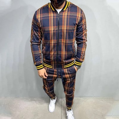 Trening în carouri Nou Seturi pentru bărbați Jachetă pentru domn Îmbrăcăminte sportivă pentru bărbați Imprimare 3D Set 2 piese Costum sport Pantaloni de trening Chandals Haine pentru bărbați