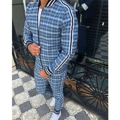 Trening în carouri Nou Seturi pentru bărbați Jachetă pentru domn Îmbrăcăminte sportivă pentru bărbați Imprimare 3D Set 2 piese Costum sport Pantaloni de trening Chandals Haine pentru bărbați