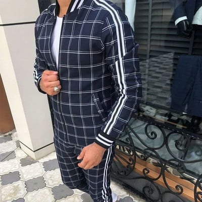 Trening în carouri Nou Seturi pentru bărbați Jachetă pentru domn Îmbrăcăminte sportivă pentru bărbați Imprimare 3D Set 2 piese Costum sport Pantaloni de trening Chandals Haine pentru bărbați