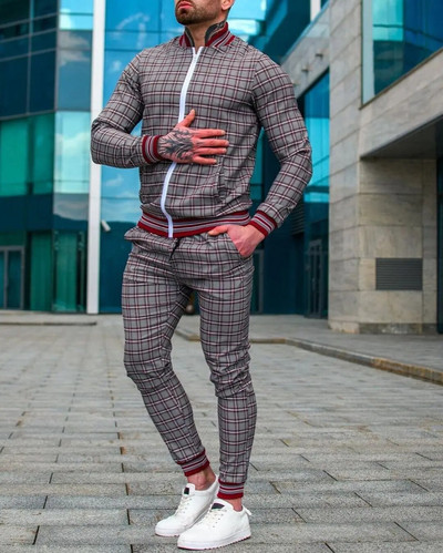 Trening în carouri Nou Seturi pentru bărbați Jachetă pentru domn Îmbrăcăminte sportivă pentru bărbați Imprimare 3D Set 2 piese Costum sport Pantaloni de trening Chandals Haine pentru bărbați