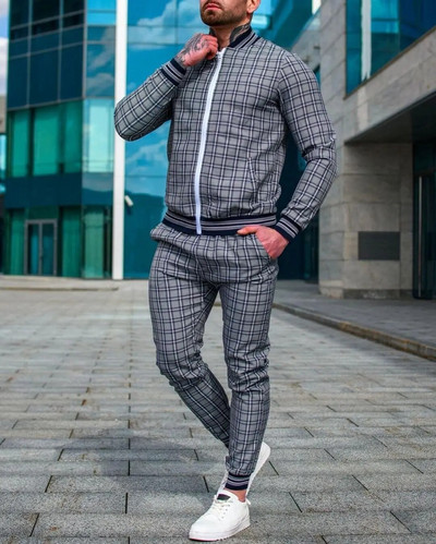 Trening în carouri Nou Seturi pentru bărbați Jachetă pentru domn Îmbrăcăminte sportivă pentru bărbați Imprimare 3D Set 2 piese Costum sport Pantaloni de trening Chandals Haine pentru bărbați