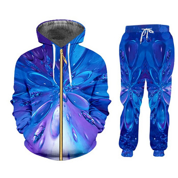 CJLM 3D Hoodie Set Blue Art Graphics Анцуг Зимно мъжко облекло Поло тениска Суичъри Яке Спортен костюм Съпруг 2020