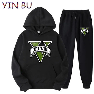 Joc Grand Theft Auto GTA Hanorace casual cu glugă pentru bărbați Treninguri Hanorace Topuri Sport+Pantaloni Seturi două piese Îmbrăcăminte