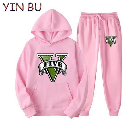 Joc Grand Theft Auto GTA Hanorace casual cu glugă pentru bărbați Treninguri Hanorace Topuri Sport+Pantaloni Seturi două piese Îmbrăcăminte