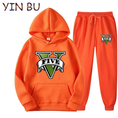 Joc Grand Theft Auto GTA Hanorace casual cu glugă pentru bărbați Treninguri Hanorace Topuri Sport+Pantaloni Seturi două piese Îmbrăcăminte