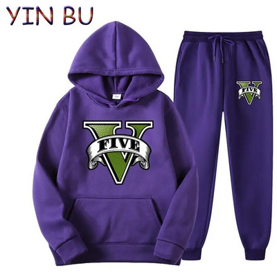 Joc Grand Theft Auto GTA Hanorace casual cu glugă pentru bărbați Treninguri Hanorace Topuri Sport+Pantaloni Seturi două piese Îmbrăcăminte