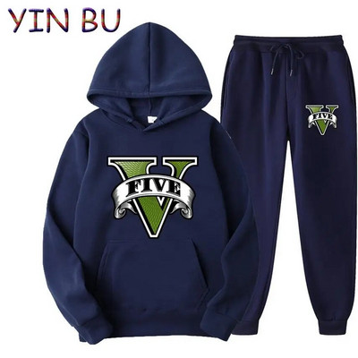 Joc Grand Theft Auto GTA Hanorace casual cu glugă pentru bărbați Treninguri Hanorace Topuri Sport+Pantaloni Seturi două piese Îmbrăcăminte
