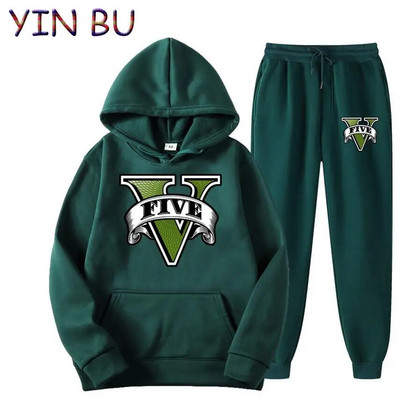 Joc Grand Theft Auto GTA Hanorace casual cu glugă pentru bărbați Treninguri Hanorace Topuri Sport+Pantaloni Seturi două piese Îmbrăcăminte