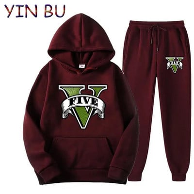 Joc Grand Theft Auto GTA Hanorace casual cu glugă pentru bărbați Treninguri Hanorace Topuri Sport+Pantaloni Seturi două piese Îmbrăcăminte